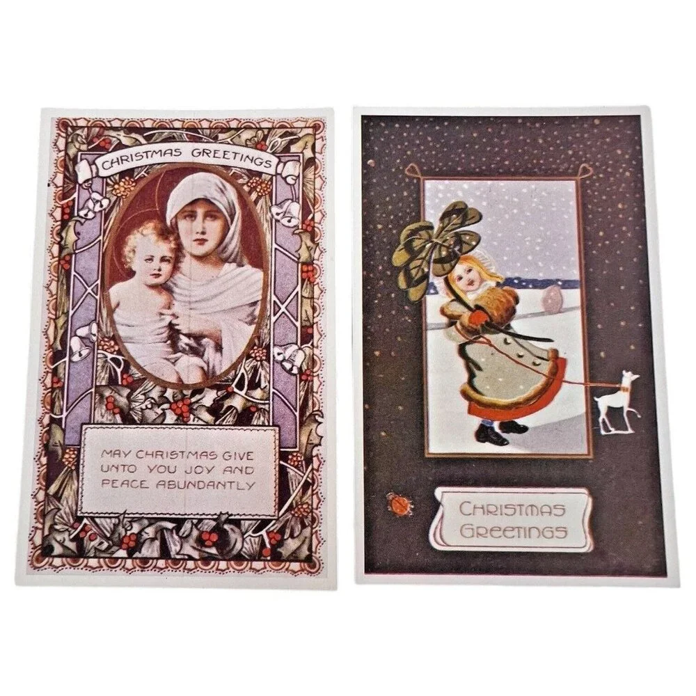 Retro Christmas Postcard Set of 16 Santa Claus & Holiday Scenes Vintage Style